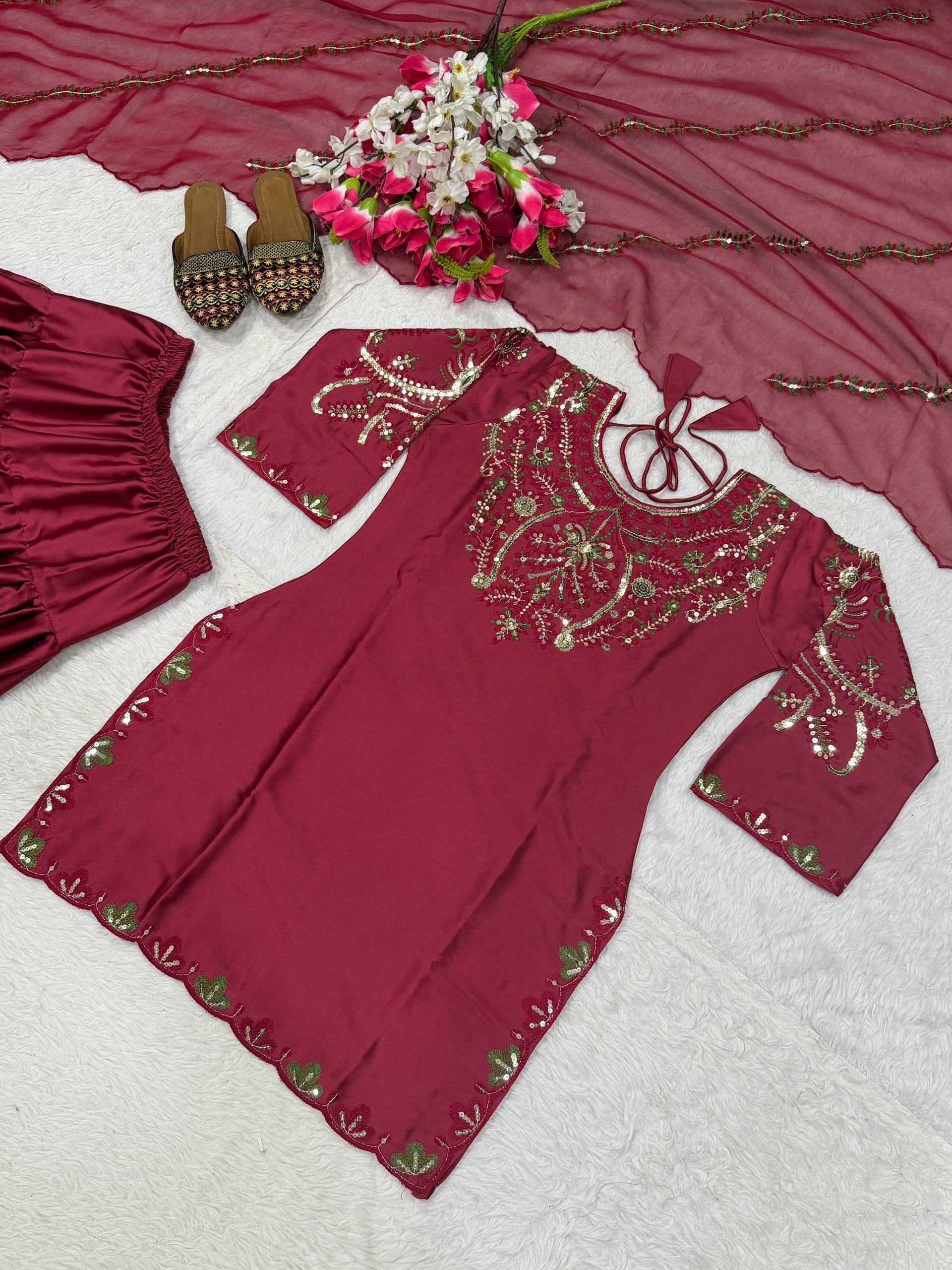 Midnight Oxblood Jewel-Neck Ensemble